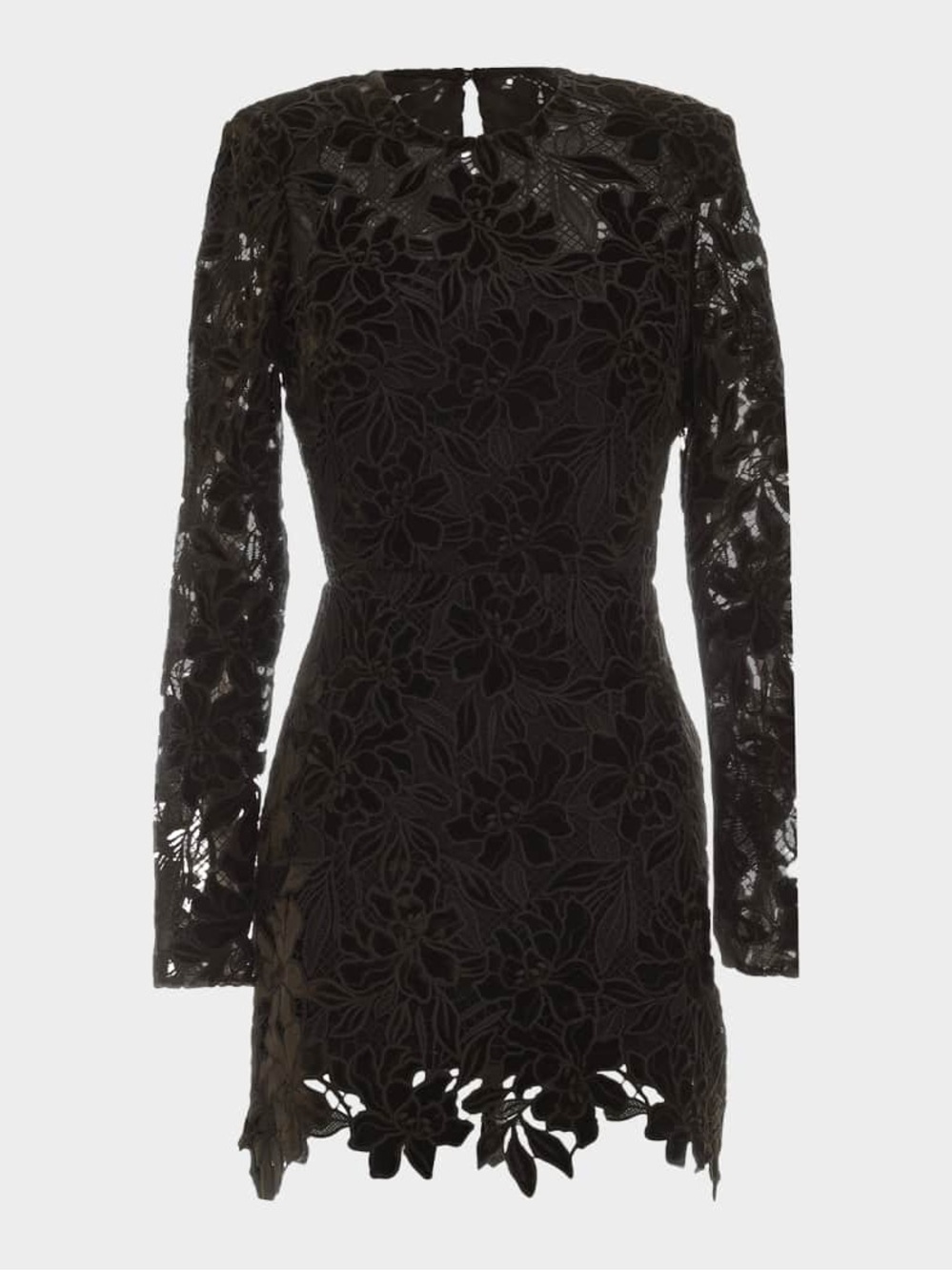 Neiman Marcus Black Floral Lace Long-Sleeve Mini Dress